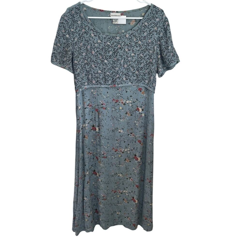 Vtg 90's Weathervane Blue Floral Maxi Dress Cottagecore Ethereal Peasant Fairy